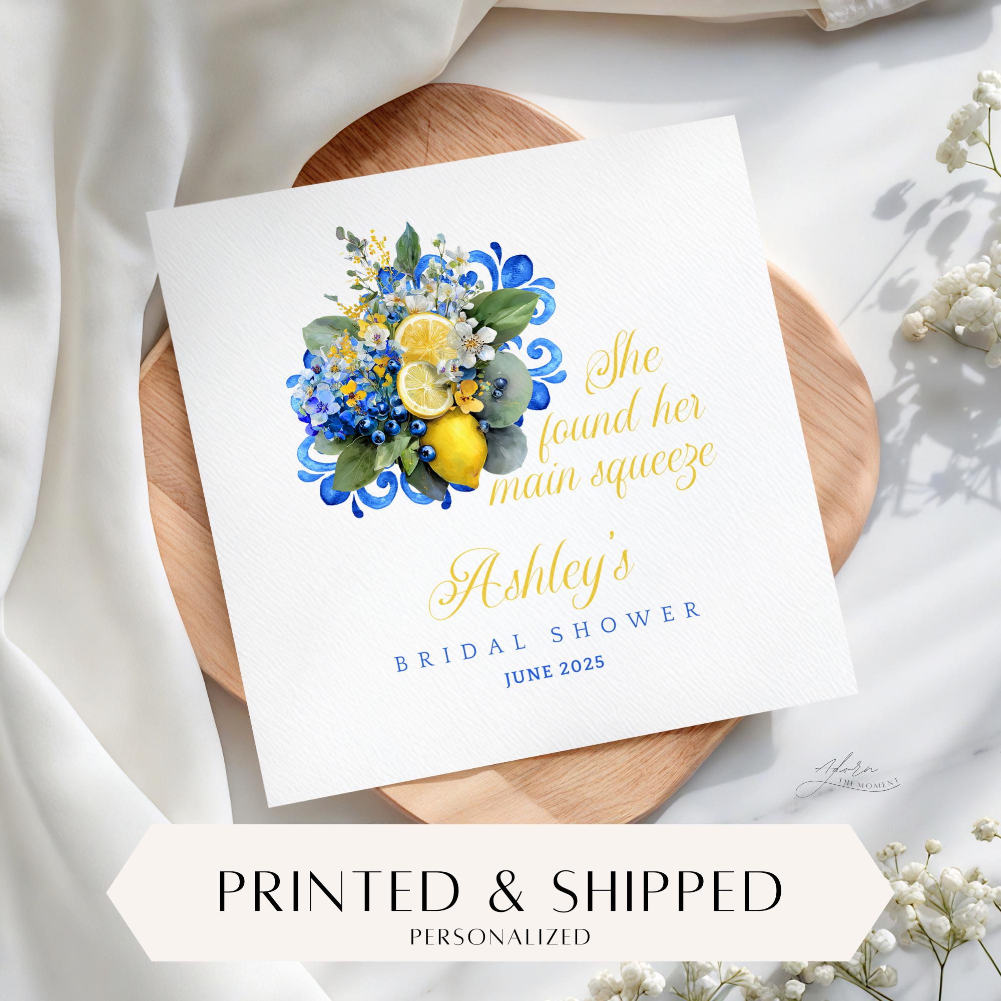 She Found Her Main Squeeze Napkins, Lemon Bridal Shower Napkins, Amalfi…