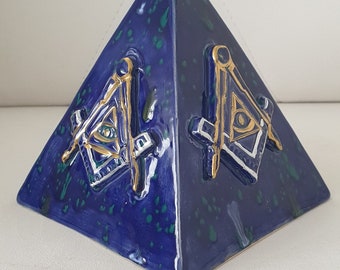 Handcrafted Masonic Ceramic Pyramid: Freemasonry Decor