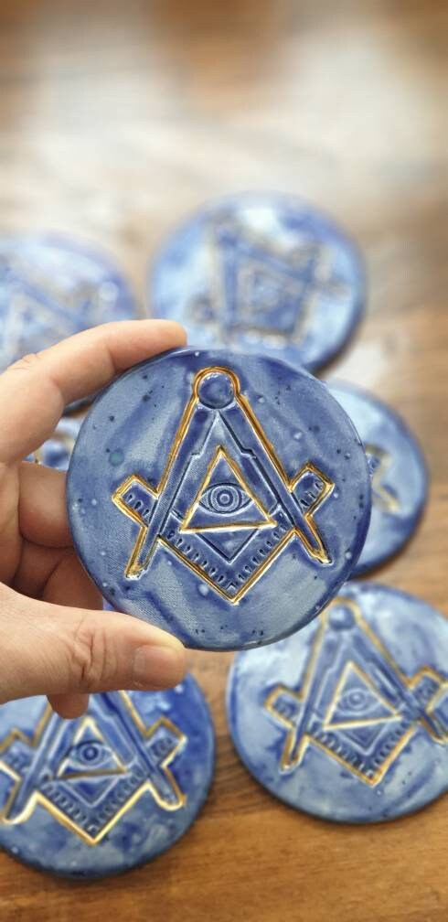 Masonic Ceramic Coaster Miter&compass Handmade Engraved-relief-glazed ...