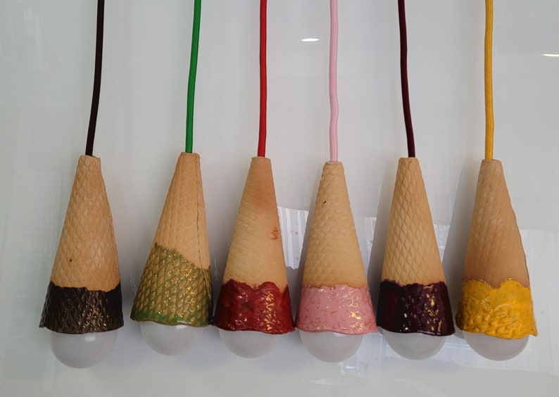 Ceramic colourfull glazed ice cream cones. İce cream love Artwork unique Ready lamps