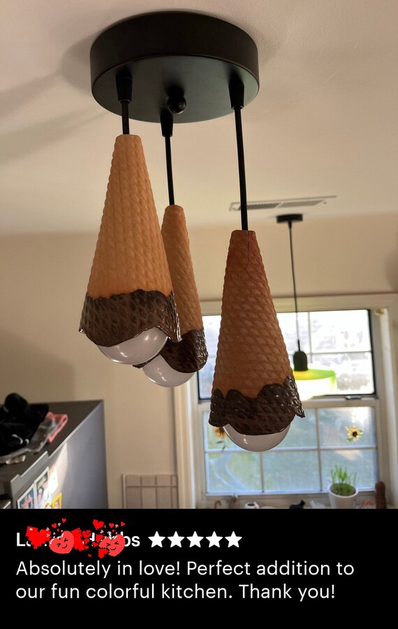 Ice Cream LED Pendant Light – Modern Hanging Lamp For Kitchen, Bedroom, Cafe (Orange)