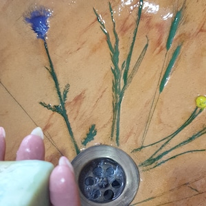 Handcrafted Ceramic Sink: Spring Life Theme, Hand-Glazed Waterbasin