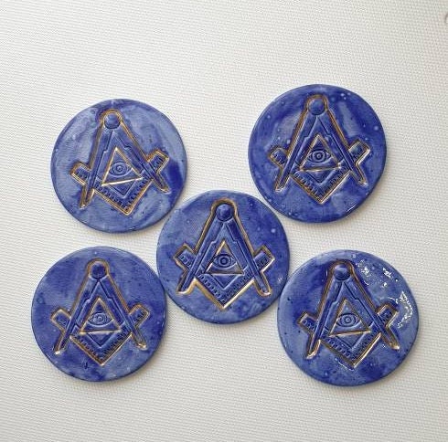 Masonic Ceramic Coaster Miter&compass Handmade Engraved-relief-glazed ...