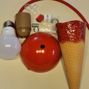 DIY ice cream lamp Assembly by yourself handmade unique ceramic artwork. Colorful cable,hanger and lightbulp home and store decor best gift