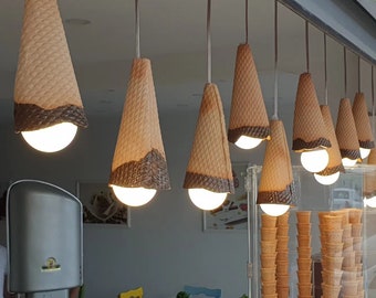 Ceramic ice Cream Cone Light Fixture.  Pendant Lamp for Office  Home Garden Patio Décor.  Artworks, by handmade, unigue.