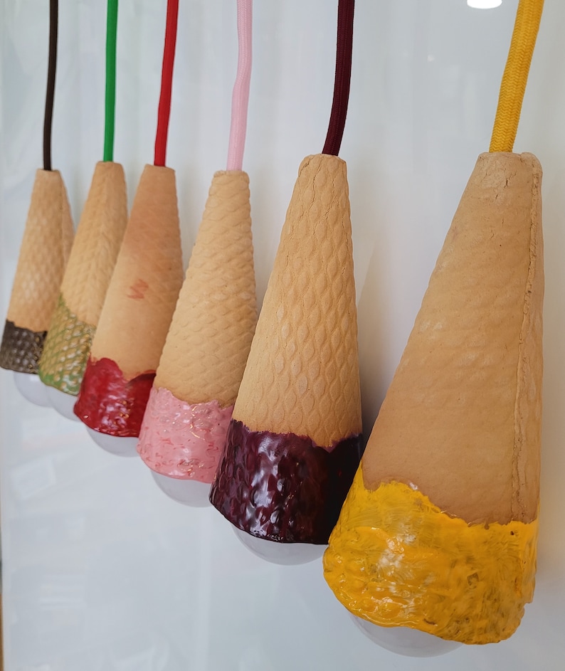 Ceramic colourfull glazed ice cream cones. İce cream love Artwork Ready lamps