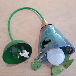 Ceramic handmade fish pendant lamp. One of a kind