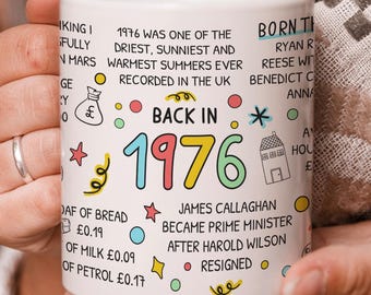 50th Birthday Mug – Back in 1976 Present, 50th Anniversary Gift, Funny Milestone Gift for 50th Birthday, Unique 1976 Facts Coffee Cup