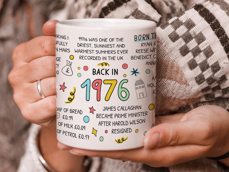 50th Birthday Mug – Back in 1976 Present, 50th Anniversary Gift, Funny Milestone Gift for 50th Birthday, Unique 1976 Facts Coffee Cup Mug only