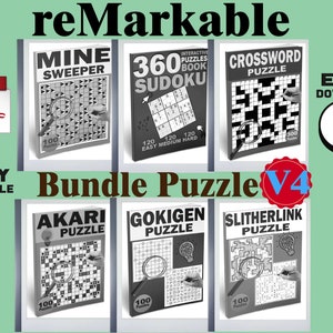 1060 reMarkable Puzzle Crucigrama Sudoku Buscaminas Akari Gokigen SlitherLink Brain Teaser Adulto Puzzle Libro Digital PDF Descarga instantánea