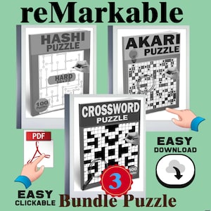 500 reMarkable Puzzle Crucigrama Akari Hashi Juego digital Brain Teaser Libro de rompecabezas para adultos IQ Puzzle Hipervínculo PDF Descarga instantánea digital