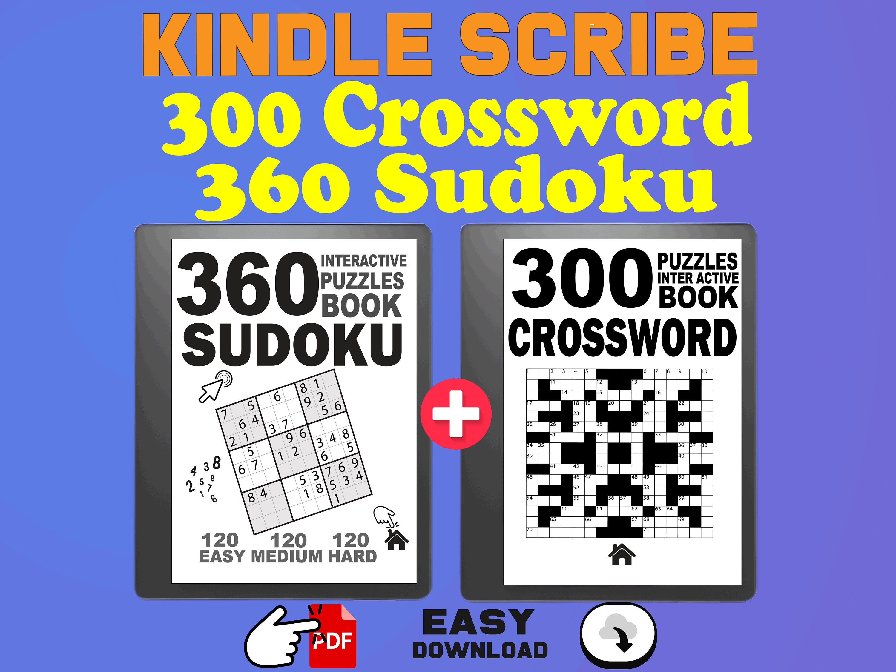 Kindle Scribe Games 360 Sudoku + 300 Crossword Puzzle Games for Adult.Brain Teaser Word Game Gift for Puzzle Lover.Sip and Solve Puzzle Game