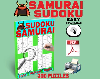 300 Samurai Sudoku Printable Brain Teaser Puzzle Book for Adults Instant PDF Download Puzzle Game Fine Motor Skill Builder Relax Funny Book