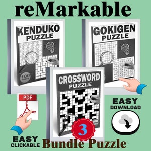 500 reMarkable Puzzle Crucigrama Gokigen Kendoku Juego digital Brain Teaser Libro de rompecabezas para adultos IQ Puzzle Hipervínculo PDF Descarga instantánea