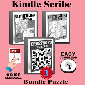 500 Kindle Scribe Puzzle Crossword,Futoshiki,SlitherLink Digital Game Brain Teaser Adult Puzzle Book Hyperlink PDF Digital Instant Download