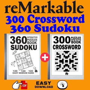 reMarkable 2 juegos 360 Sudoku + 300 juegos de crucigramas para adultos. Juego de palabras de rompecabezas, regalo para amantes de los rompecabezas. Juego de rompecabezas para beber y resolver
