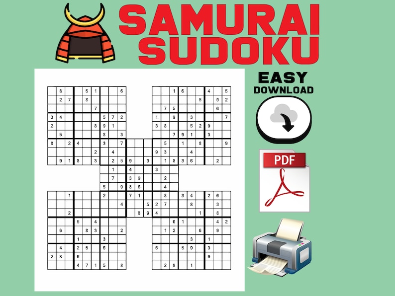300 Samurai Sudoku Printable Brain Teaser Puzzle Book for Adults 300 Samurai Sudoku Printable Brain Teaser Puzzle Book for Adults