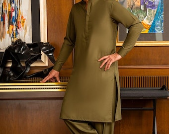 Handmade Cotton Pathani Suit: Pakistani Kurta Shalwar Set