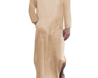 Men's Light Brown Linen Kaftan: Handcrafted Summer Wear