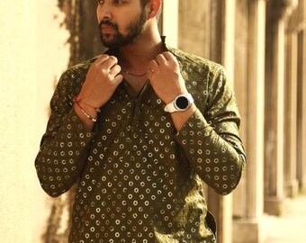 Handmade Sequence Work Kurta Pajama Set: Indian Party Wear Cotton Suit