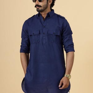 Handmade Cotton Pathani Kurta Pajama Set: Indian Party Wear Suit