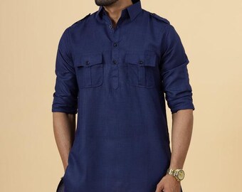 Handmade Cotton Pathani Kurta Pajama Set: Indian Party Wear Suit