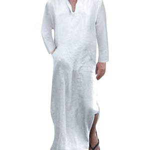 Men&#39;s Handcrafted Linen Kaftan Comfortable & Stylish Men&#39;s Linen Kaftan Breathable Elegant for Summer Linen Kaftan Perfect for Casual Wear