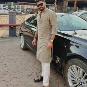 Handmade Cotton Kurta Pajama Set: Men&#39;s Indian Wedding Outfit