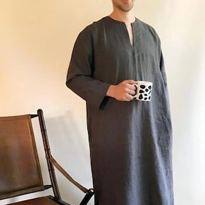Linen kaftan/dress for mens.JEFF caftan. Glacier. Soft linen kaftan for mens with said pocket. Unique, simple, comfortable.all color
