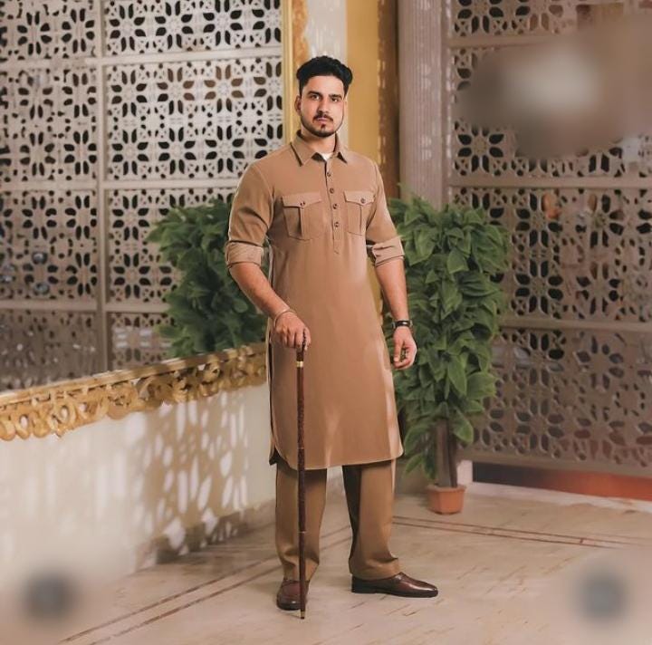 Abito Tradizionale Afghano Shalwar Kameez Uomo | 2 Pezzi: Camicia E Pantaloni | Taglia Fino A 125 Cm Petto