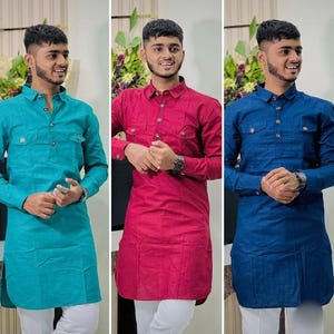 Handmade Cotton Kurta Pajama Set: Men&#39;s Indian Party Wear