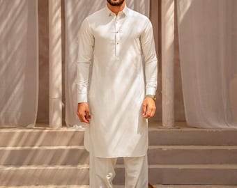 Handmade Cotton Pathani Suit: Pakistani Kurta Shalwar Set