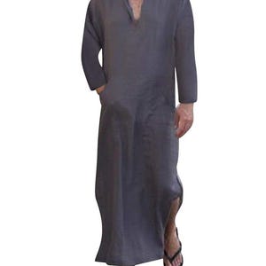 Men&#39;s Handcrafted Linen Kaftan Comfortable & Stylish Men&#39;s Kaftan Breathable Elegant for Summer Kaftan Perfect for Casual Wear dark Gray