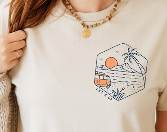 Adventure Camping Vanlife T-Shirt | Camper Shirt Let&#39;s go | Unisex shirt oversize back print and front print