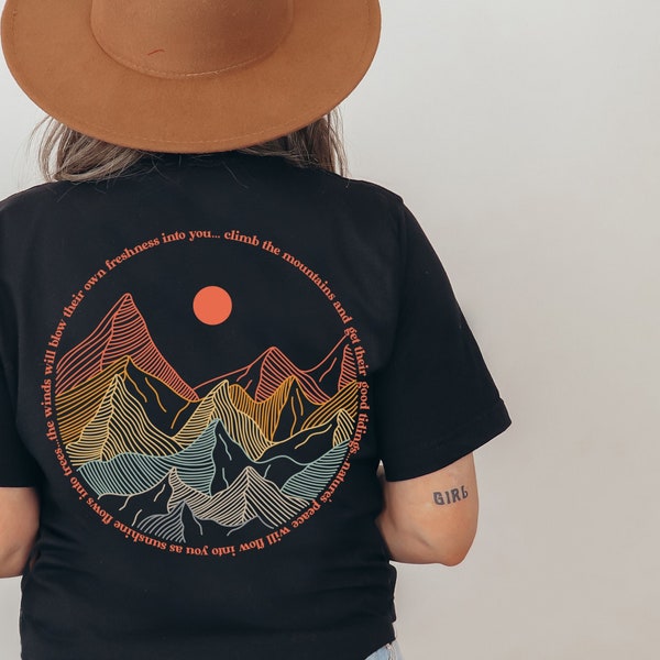 Outdoor Retro T-Shirt Adventure Mountains and sun Natur Shirt für Reisende Weltreise Geschenk Shirt Hiking vegan fair bio-Baumwolle Shirt