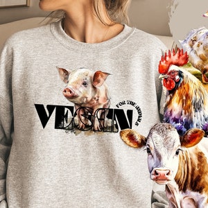 Sweatshirt vegan with rooster, bill, cow, duck, chick | Cozy sweater with a strong message, perfect for vegans | Unisex & oversized