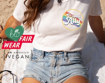 Proud Ally T-shirt made of soft fabric | Pride Month gift | Retro Pride shirt for LGBTQ+ friends | Retro front or back print