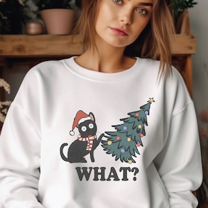 Leuke Cat kerstsweatshirt met kerstboom in retro-design voor de kerstperiode en kattenliefhebbers