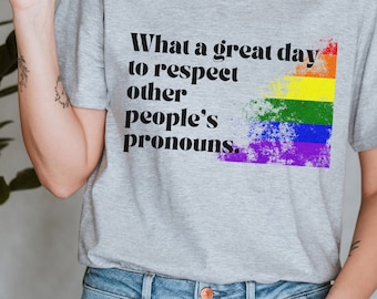 LGBTQ Shirt with Pronouns, Retro Pride T-Shirt for LGBTQ+ Pride Flag Gift