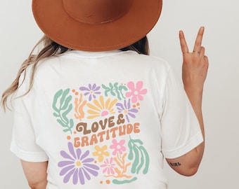 Vintage Shirt mit Wildblumen Grafik | aquarell Boho Look | Love & Gratitude T-Shirt | Outdoor Natur Blumen Print | Geschenk für Freundin