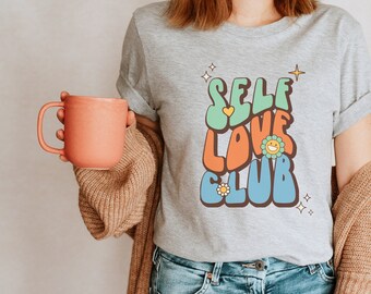 Retro Affirmation Shirt Selbstliebe selflove club Front oder Back-Print oversize Geschenk für Freundin