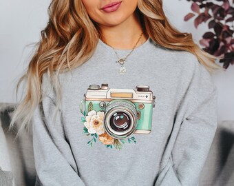 Vintage Pullover Kamera mit Blumen, minimalistisches Design, Geschenk für Hobby-Fotografen