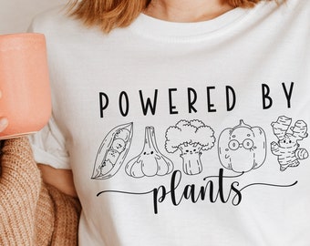 Powered by plants Shirt aesthetic vegan shirt minimalistic line art oversize nature shirt cute vegetables