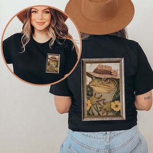 Toad Art Vintage Shirt Backprint Retro grappig kunstshirt esthetische kunst T-shirt pad terug print kikker