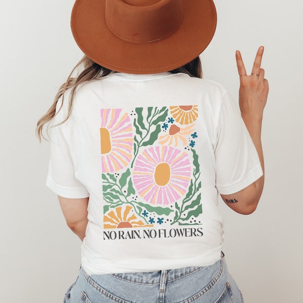 Vintage Shirt No Rain No Flowers T-Shirt Selbstliebe Back-Print Oversize Affirmation Geschenk für Freundin