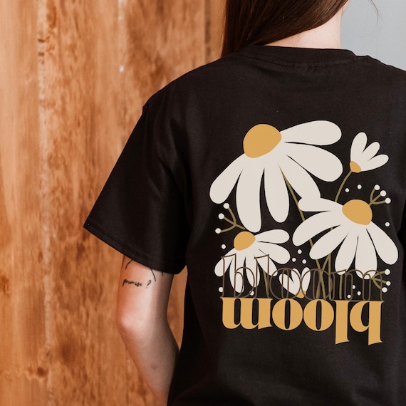 Oversize Wildblumen T-Shirt | Retro Flower Design | Boho Shirt | Geschenk für Freundin | Backprint und Frontprint
