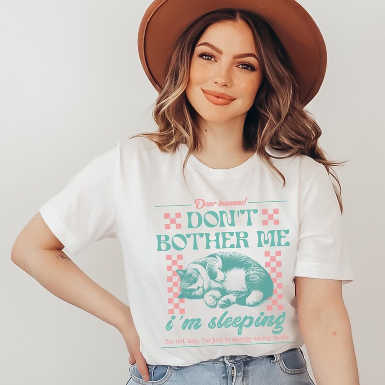 Retro Cat Shirt, Sleeping Cat Cute T-Shirt, Gift for Cat Lovers, Back Print Cat, Vintage Shirt Front