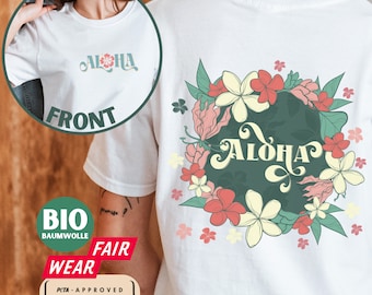 Hibiskus Blumen Shirt Retro Aloha Hawaii oversize Boho Damen T-Shirt Strand Natur Sommer Shirt Geschenk