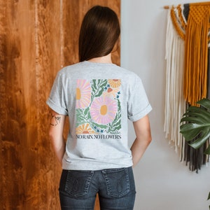 Vintage Shirt No Rain No Flowers T-Shirt Selbstliebe Back-Print Oversize Affirmation Geschenk für Freundin Heather Grey