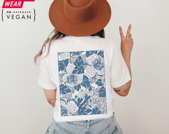 Floral Shirt for Women, Organic Unisex T-Shirt, Summer Minimalist Floral Design, Aesthetic Boho Style, Art Shirt, Gift, Natural Look